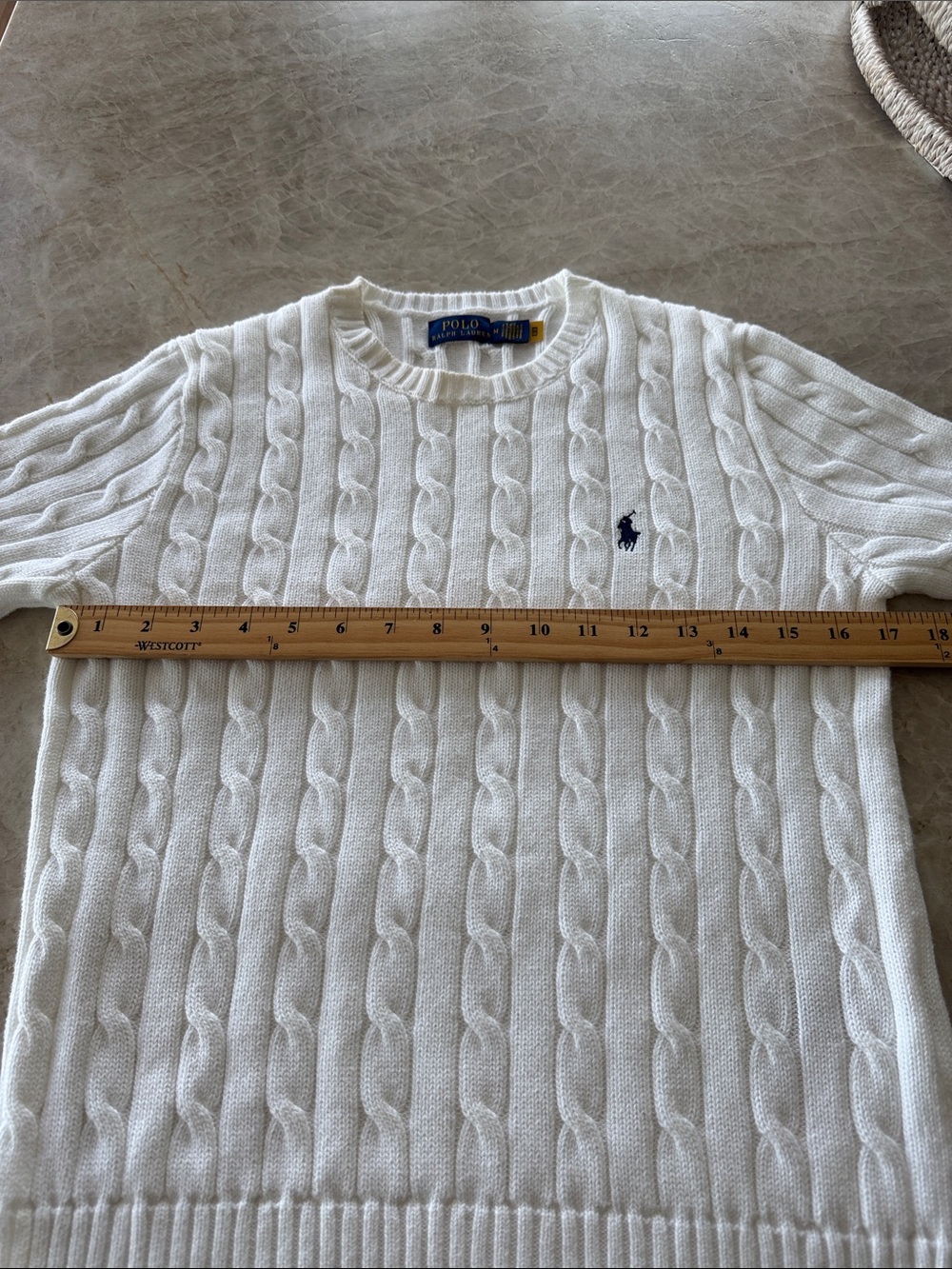 Women's Polo Ralph Lauren Short Sleeve Cable Knit Crewneck Sweater White Medium - Picture 6 of 9